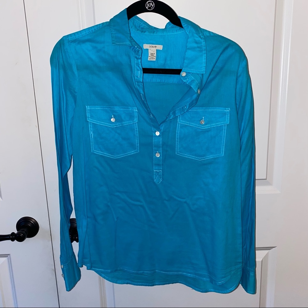 J. Crew Aqua Popover Shirt